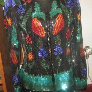 2 LAURENCE KAZAR SEQUINED BEADED EVENING JACKETS